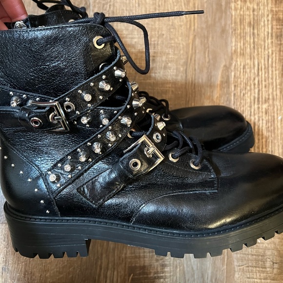 Zara Leather Jeweled Studded Moto Zara Shoe - Picture 2 of 15
